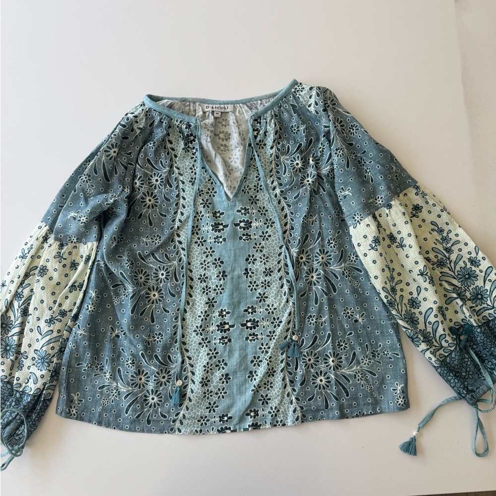 Chic Bohemian Blue and Cream Blouse